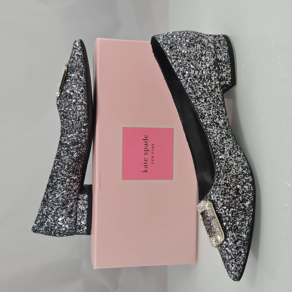 Kate Spade Silver Buckle Up Glitter Flats Size 38.5 - Picture 5 of 16